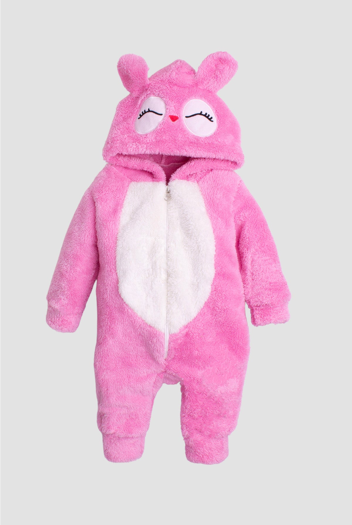 Kız Bebek Peluş Göz Kapaklı Tavşan Kapüşonlu Tulum 0 12 Ay